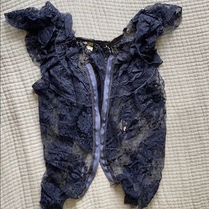 Free People Navy Lace Zip Vest M